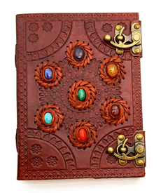 6 x 8 Leather Embossed Journal with Chakra Stones